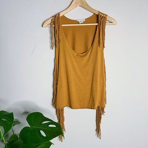 FOREVER 21 CAMEL FRINGE SLEEVELESS TEE